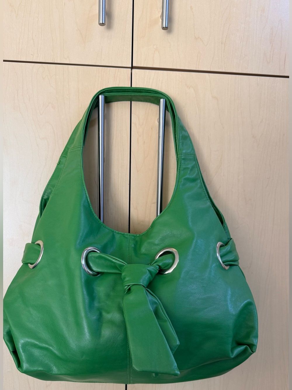 OKPTA Deep Lime Green Faux Leather Knot-Detail Shoulder Bag